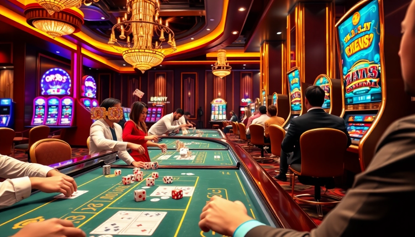 Dynamic online gameplay at ok365 com, featuring engaging casino tables and vibrant slot machines.