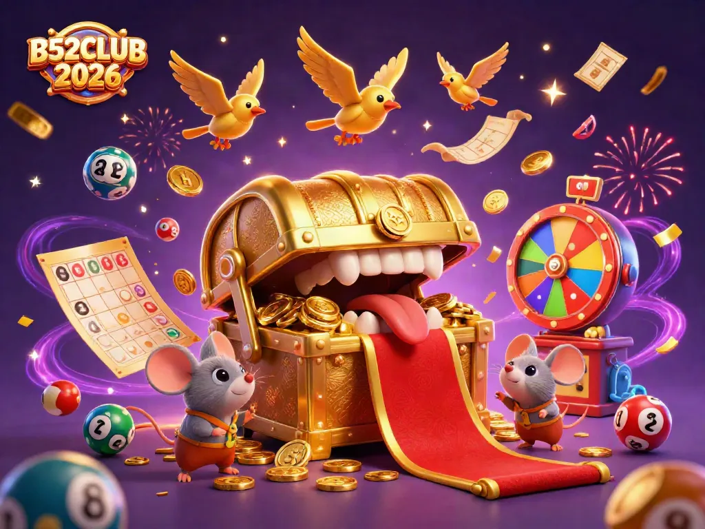 Feel the excitement of winning with B52CLUB 2026 through vibrant casino-themed illustration.