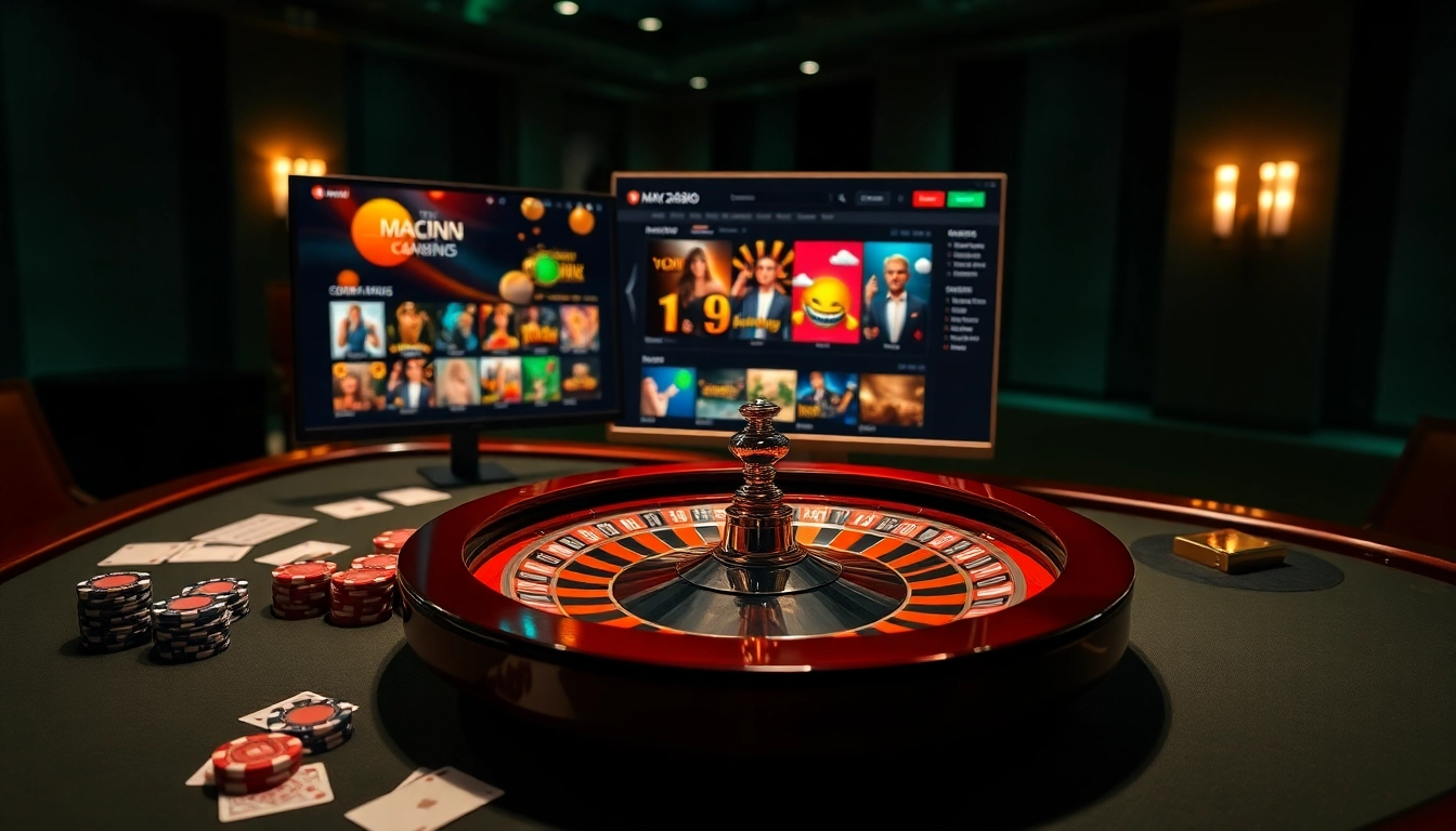 Experience the thrill at https://may88.click/ with a stunning online casino setting featuring poker chips and roulette.