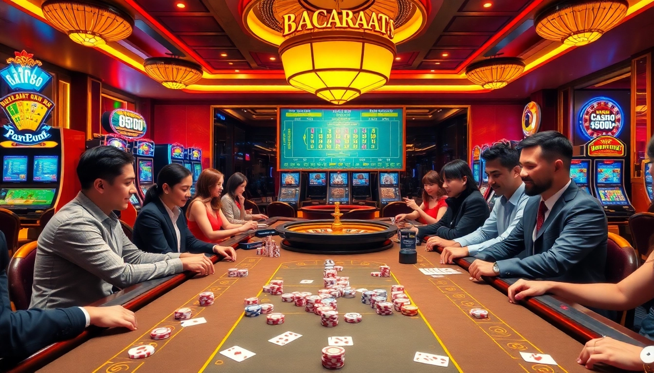 Players enjoying exciting games at Nhà cái gg88 casino, showcasing vibrant chips and card action.