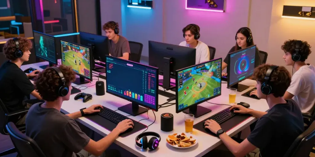 Friends enjoying a gaming session with NBET's vibrant sports and casino games