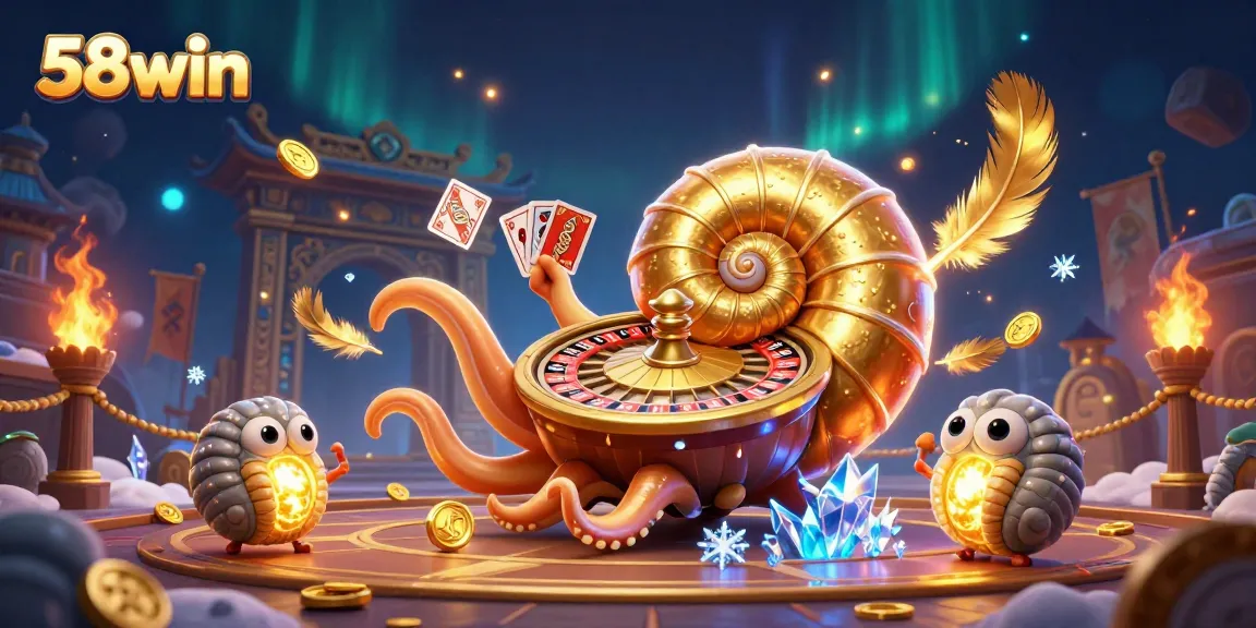 Engage in dynamic gameplay at 58win with vibrant casino elements and golden visuals.