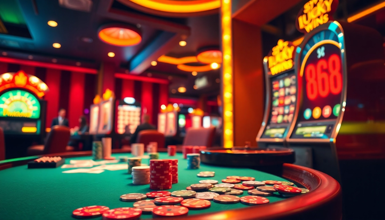 Experience the excitement of lucky88 at a vibrant casino table with poker chips and cards.