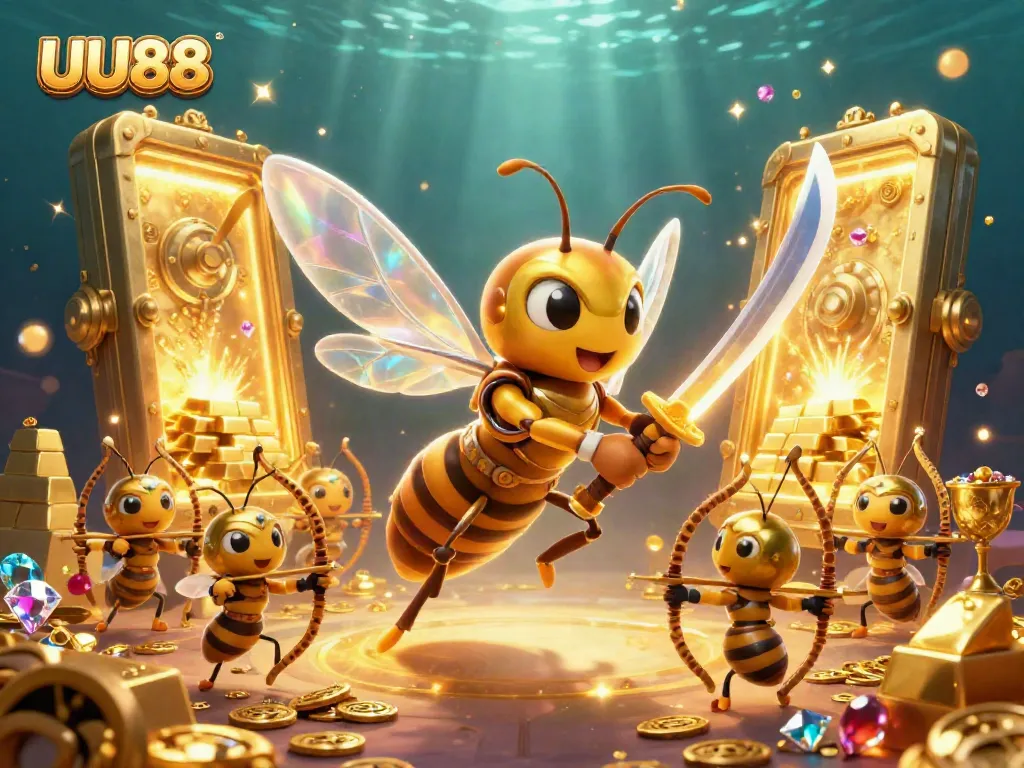 Win big at UU88 with the golden hornet samurai, surrounded by treasure and excitement.