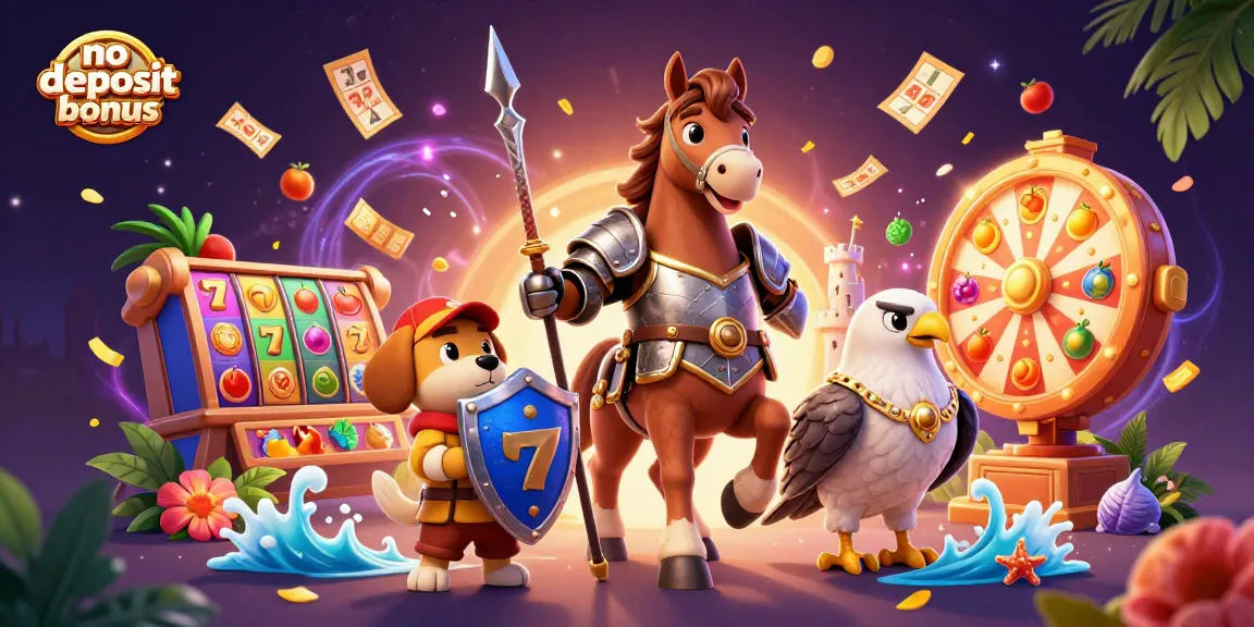 Engage with the exciting world of no deposit bonus casinos featuring colorful slot elements and dynamic characters.