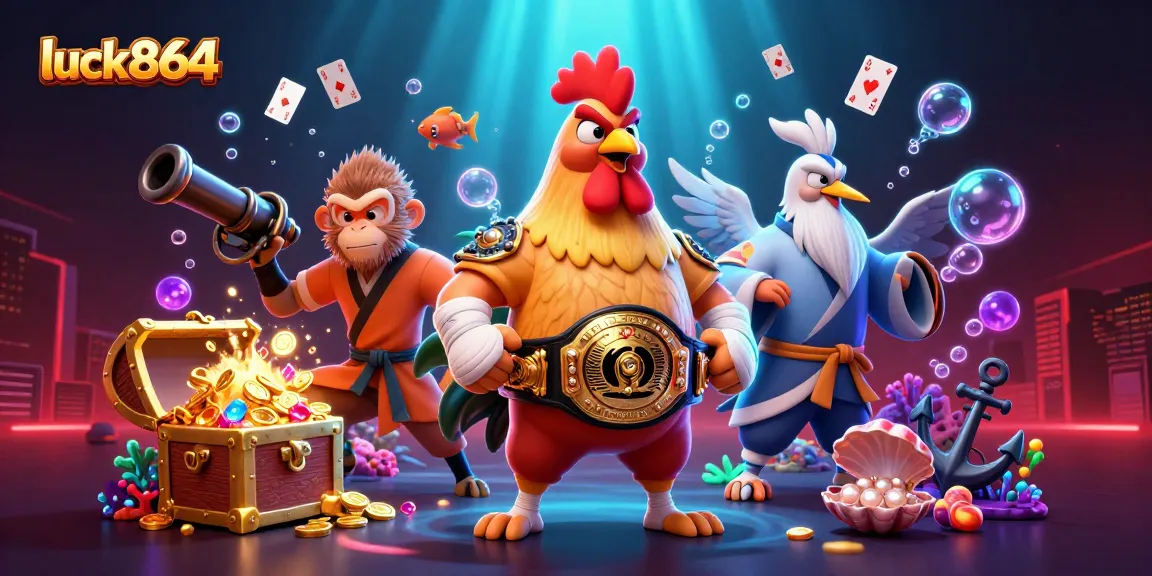 Explore the vibrant scene of luck8864 with exciting characters and dynamic gambling elements.