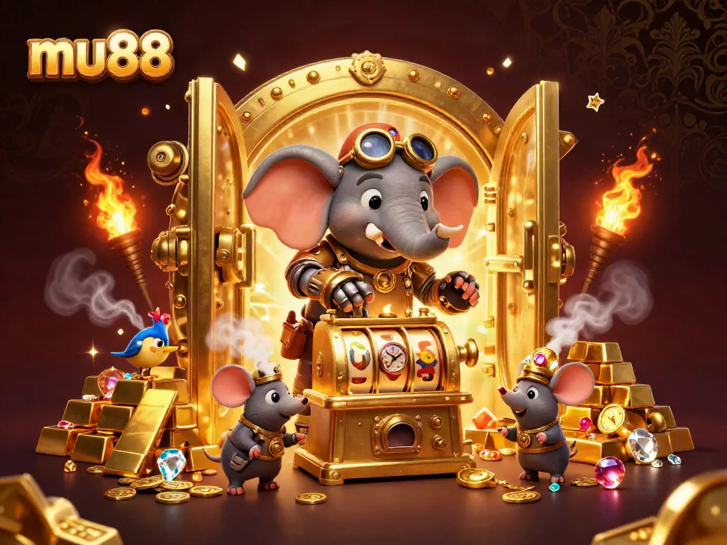 Experience thrilling slots and jackpots at mu88 with this vibrant, dynamic casino scene.