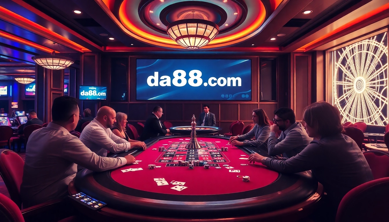 High-stakes poker players enjoying a game at https://da88st.com/ casino table, exuding excitement.
