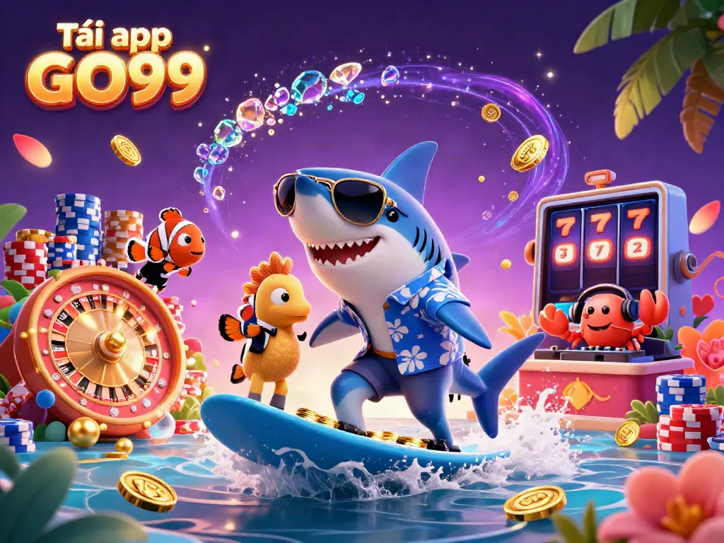 Experience exciting gaming adventures with Tải app GO99, featuring fun characters and casino elements.