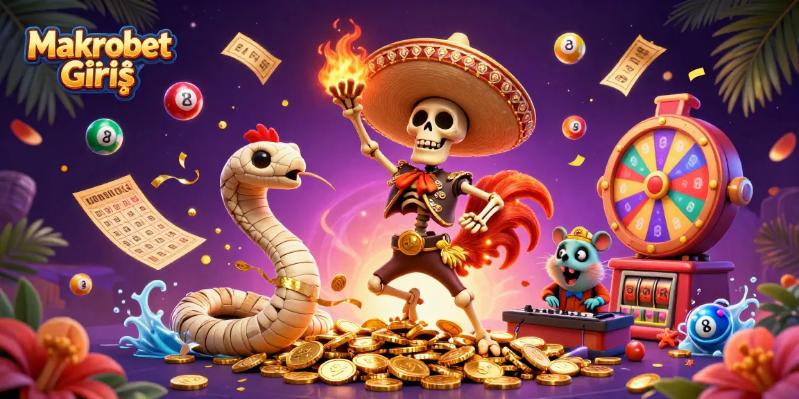 Join the fun at Makrobet Giriş with lively characters celebrating with colorful lottery elements!