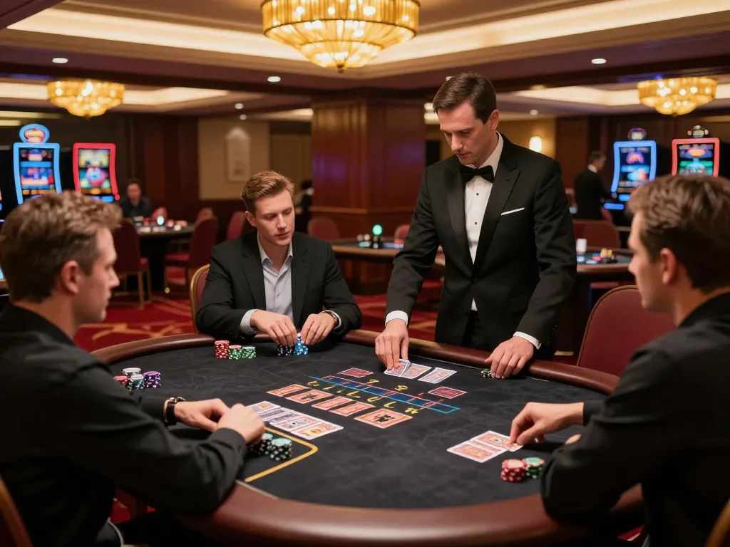 Engaging players at TR88 blackjack table with intense focus on cards and chips in upscale casino