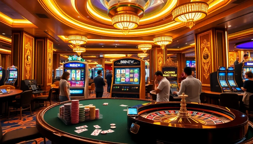 Experience the thrill of 888NEW at a luxurious casino table with exciting gambling action.
