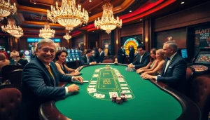 Engaged players at https://red88.hot/ strategizing their Baccarat game amidst a vibrant casino atmosphere.