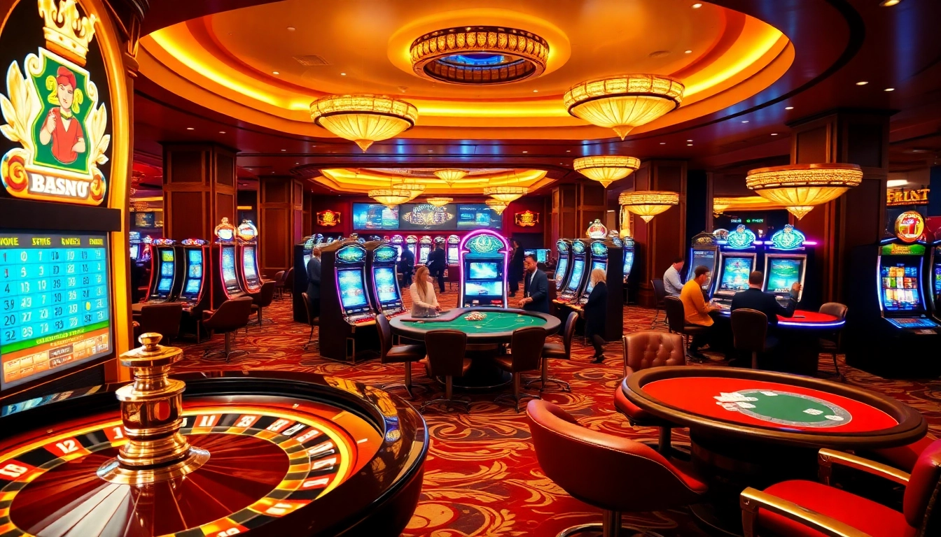 Win big at https://789win223.com/ in a vibrant casino setting featuring poker tables and slot machines.