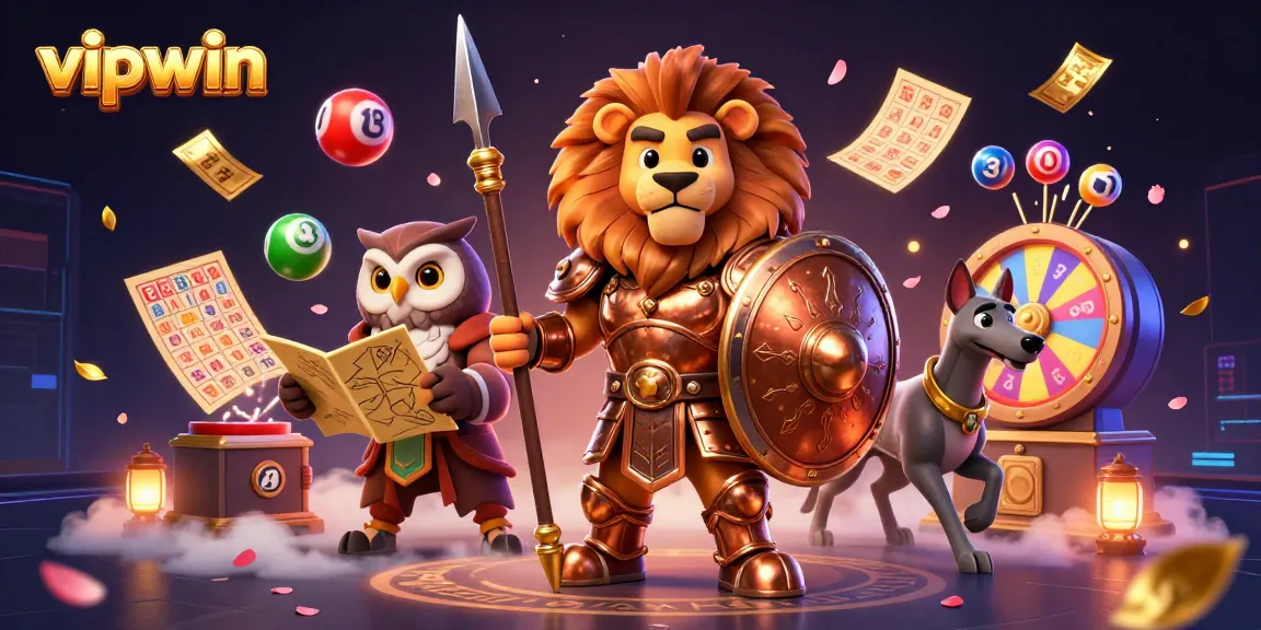 Engage in thrilling gameplay at vipwin with an exciting illustration of a Spartan lion, owl strategist, and golden elements.