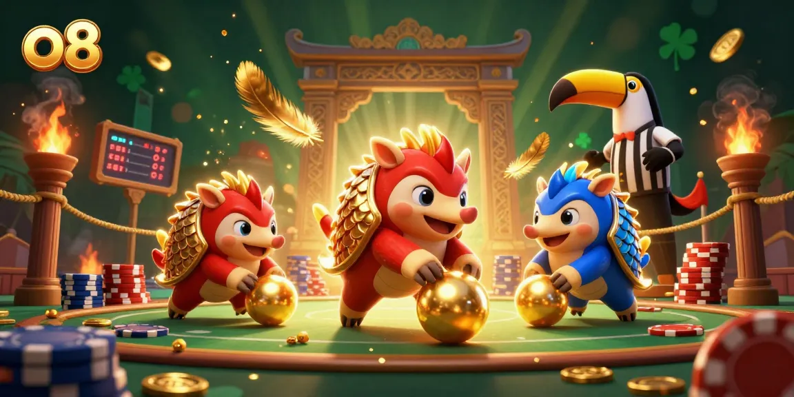 Experience the excitement at o8 as rival pangolins bowl through casino chips in a vibrant, energetic setting.