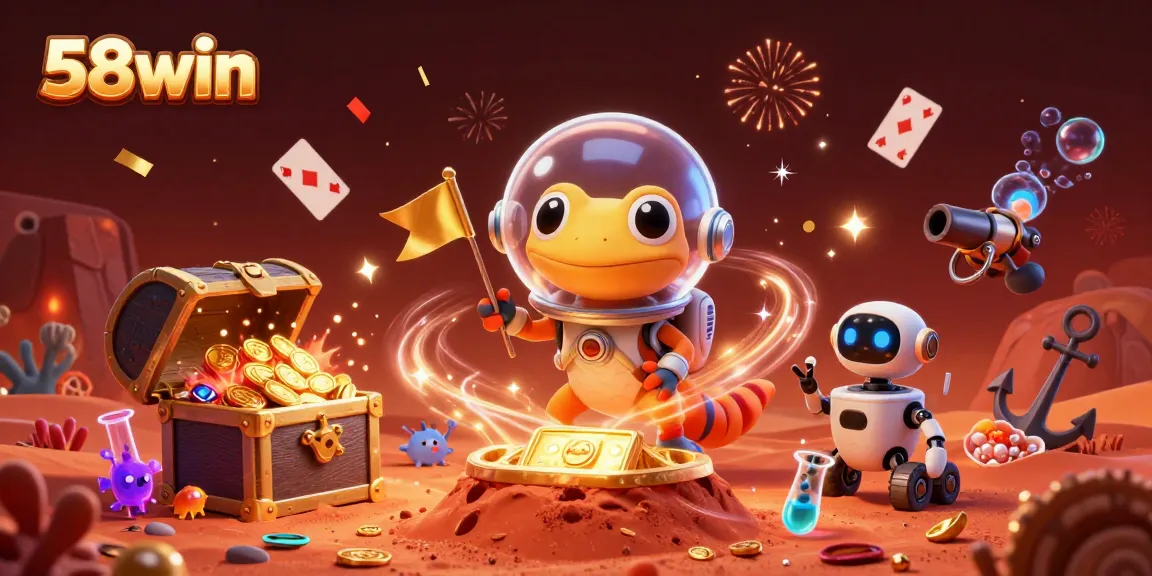 Engage with vibrant 58win adventures exploring a golden casino under Mars' red sands.