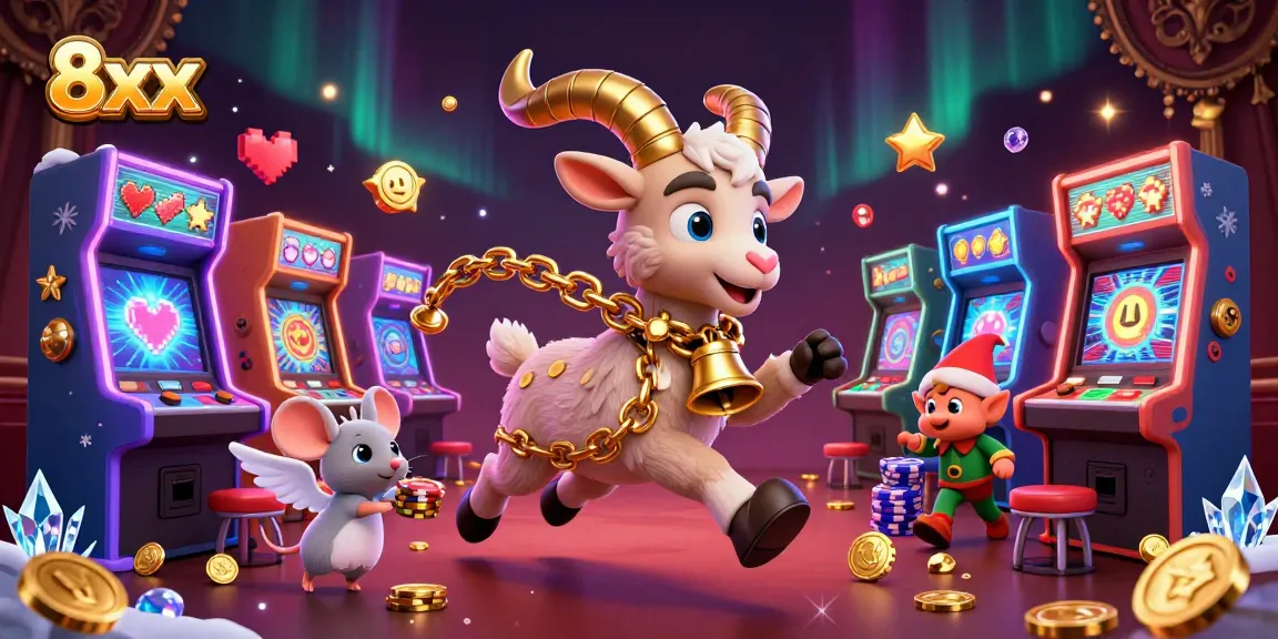 Experience excitement at 8xx casino with Krampus and cheerful chaos in a vibrant gambling scene.
