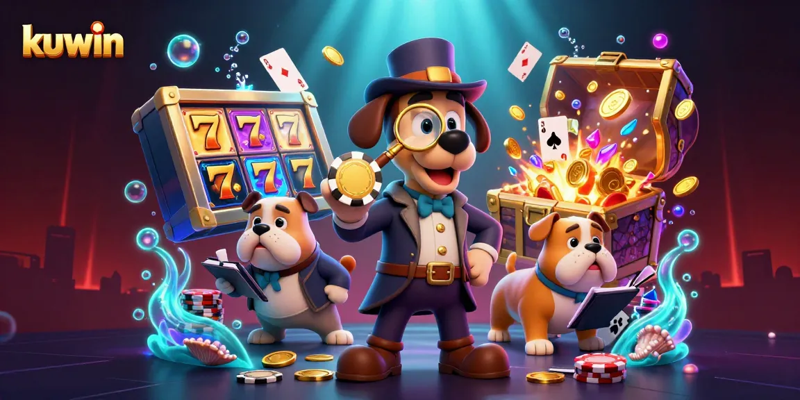 kuwin reveals winning strategies with a detective inspecting golden poker chips amidst dazzling casino elements