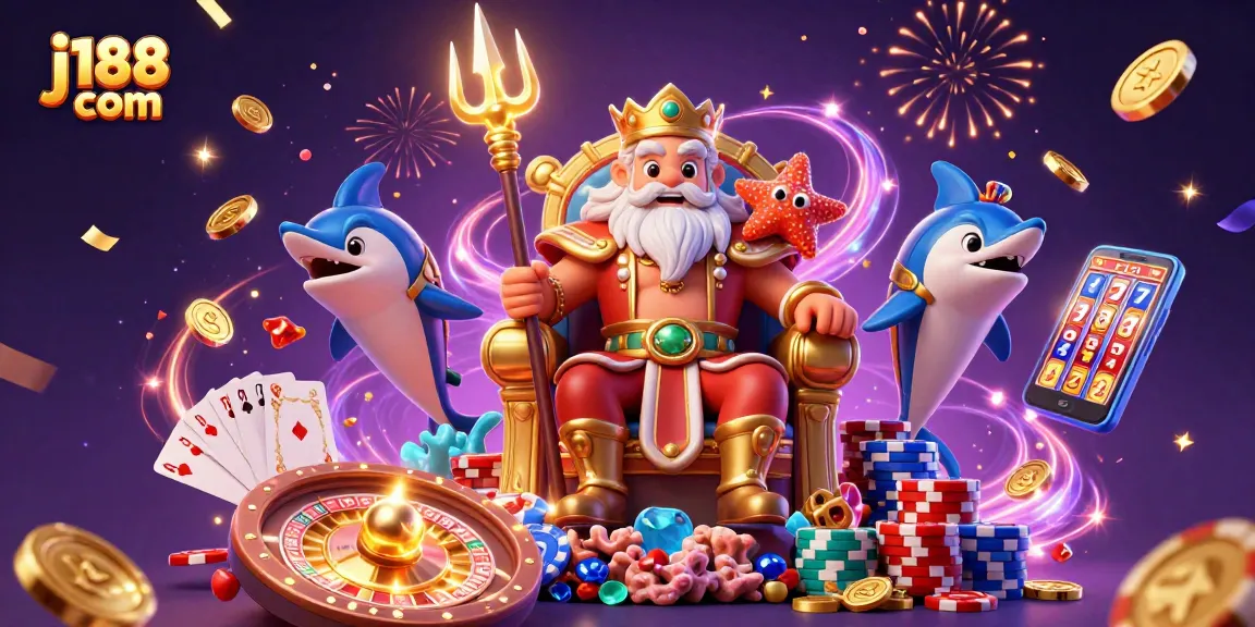 Experience the thrill with j188 com in this vibrant casino-themed 3D illustration.