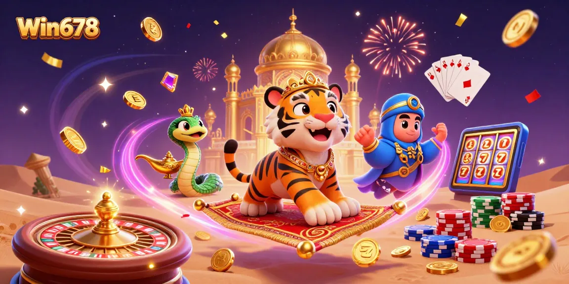 Experience the magic of Win678 with a vibrant casino scene full of adventures.