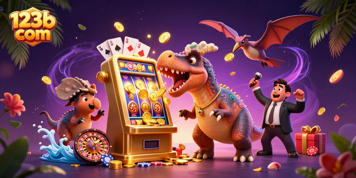 Watch the 123b com pachycephalosaurus trigger a jackpot from a golden slot machine surrounded by action!