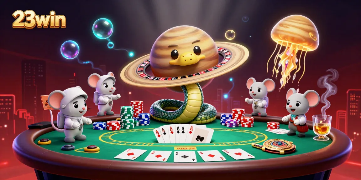 Engage with the cosmic 23win casino experience with astronaut mice betting on a roulette-style Saturn ring.