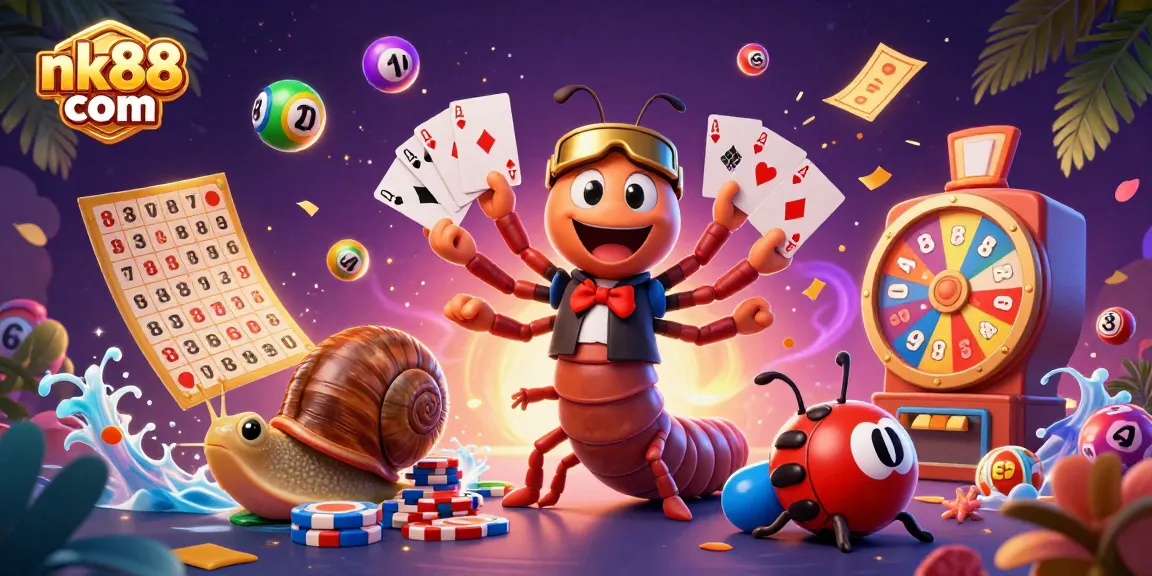 Experience vibrant gaming action with nk88 com in this colorful 3D casino illustration.